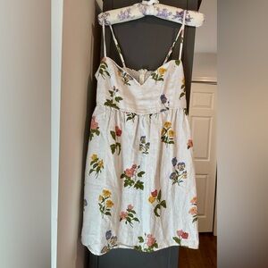 Reformation Dress Womens Size 8 White Martin Mini Linen Floral Babydoll Garden